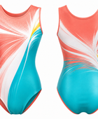 Coral & Turquoise Gymnastics Leotard – Wholesale Bulk Team Kit, Low MOQ, B2B Performance Apparel