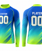 Custom Blue Lime Soccer Base Layer | Wholesale Long Sleeve Team Compression Shirt
