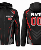 Custom Black Red Soccer Hoodie Jacket | Wholesale Team Outerwear for Bulk Orders