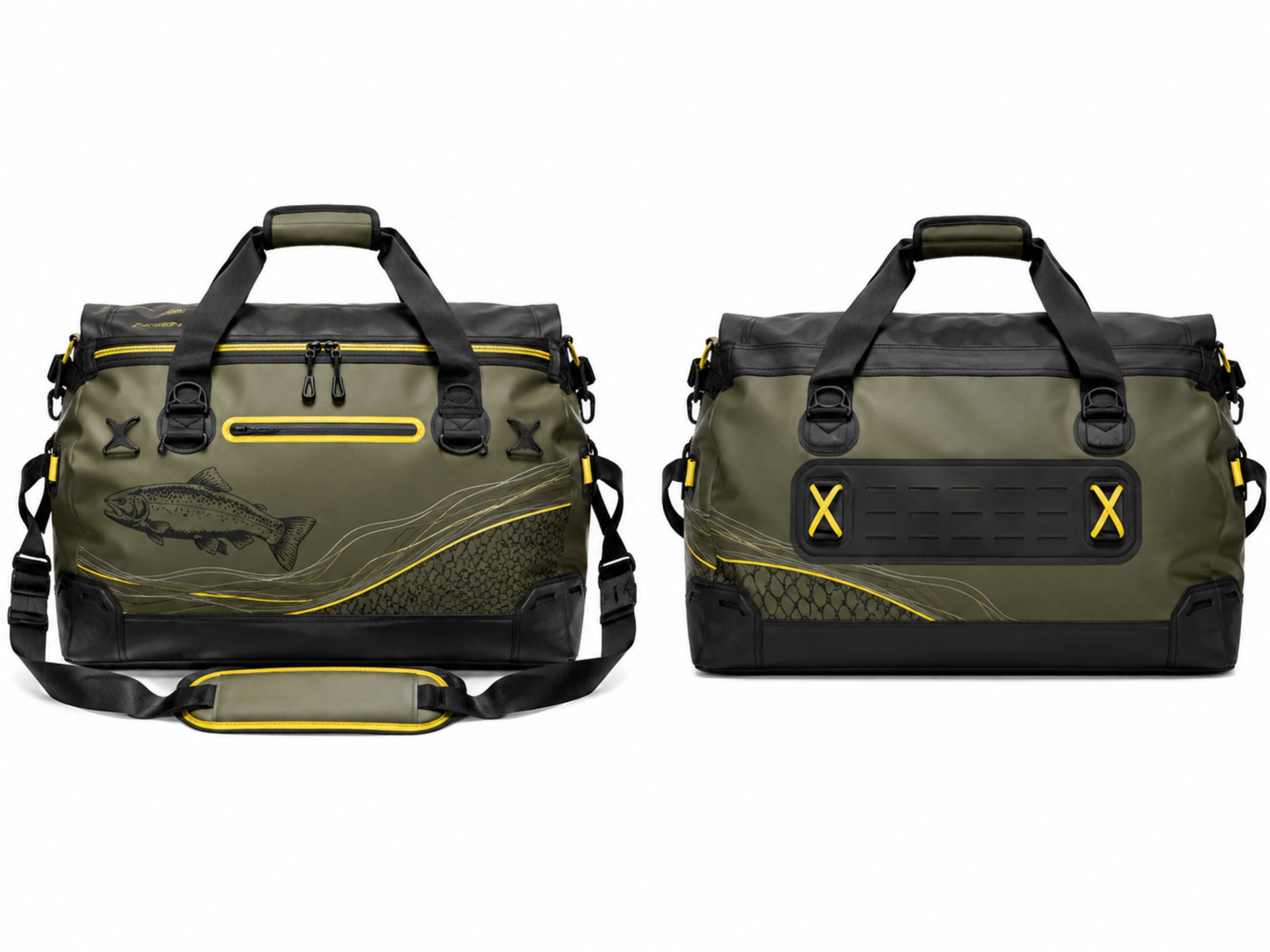 Custom Fishing Duffle Bag | Wholesale Fishing Gear Bag | Olive Green Black | Apparels Bridge