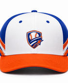 Custom White Blue Orange Baseball Cap | Wholesale Team Hat for Bulk Orders and Private Label