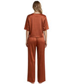 Wholesale Cinnamon Satin T-Shirt Pajama Set, Custom Sleepwear Manufacturer for Private Label Boutique Brands