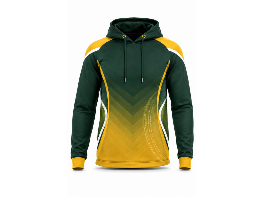 Custom Green Yellow Cricket Hoodie – Sublimated Team Pullover for Clubs front design preview