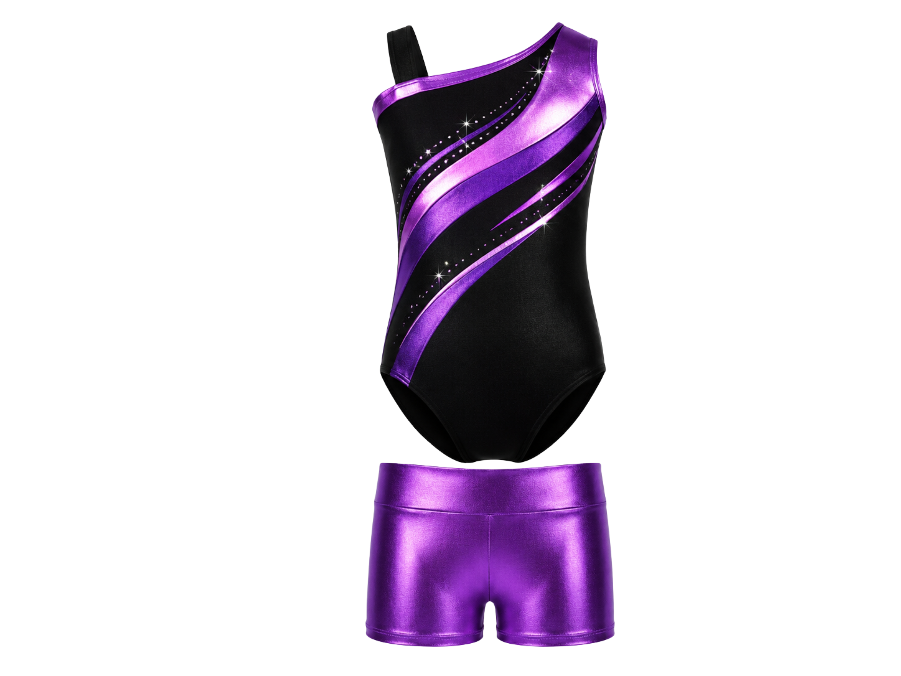 Custom Gymnastics Unitard | Wholesale Long Sleeve Leotard and Leggings Set | Purple Black Sparkle | Apparels Bridge