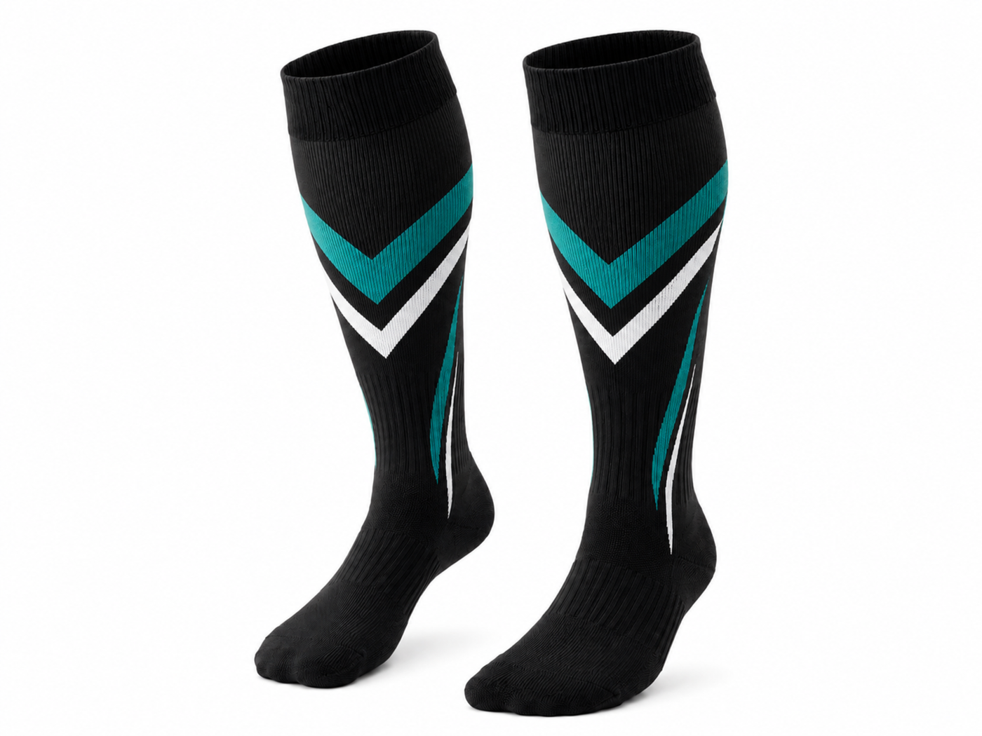 Custom Black Volleyball Socks – Teal White Knee-High Team Socks for Wholesale