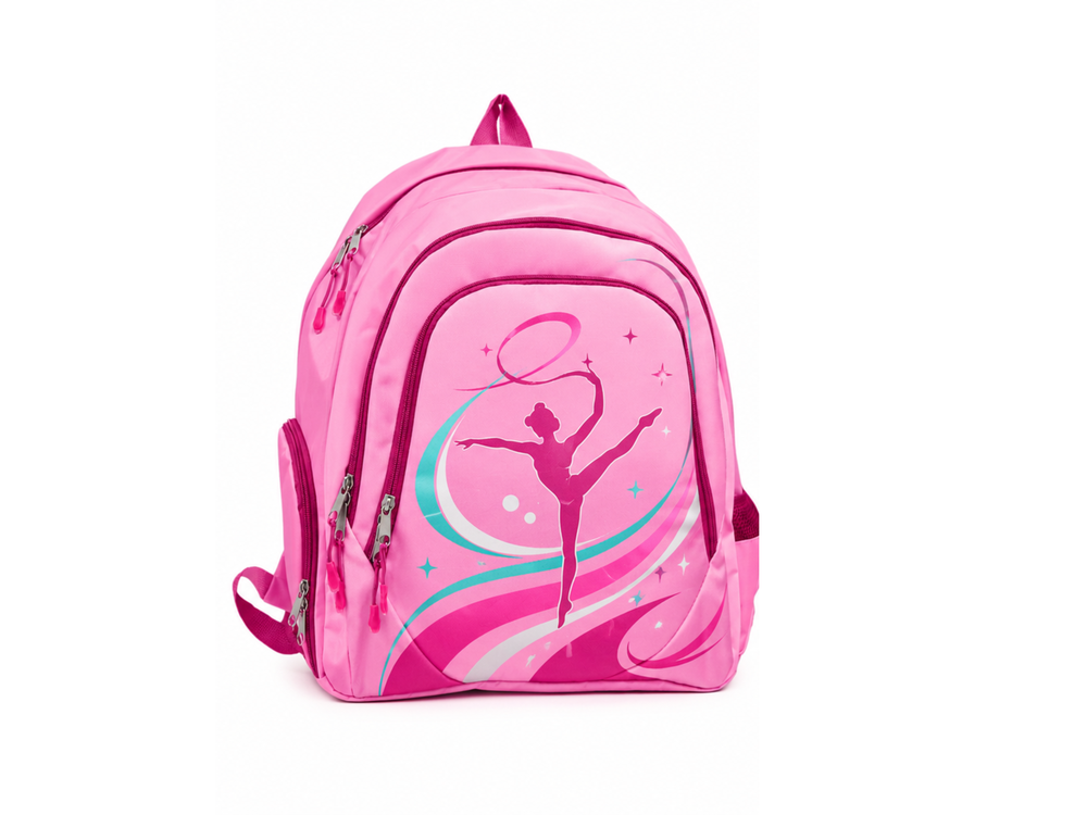 Custom Gymnastics Backpack – Pink, Teal and White B2B Wholesale Low MOQ Team Bag front design preview