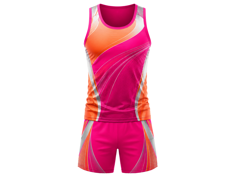Custom Track & Field Uniform – Pink Team Set, Wholesale, Low MOQ, Bulk Sportswear front design preview
