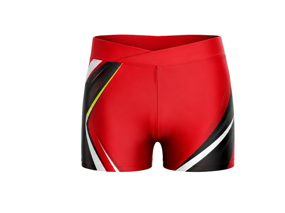 Custom Red Volleyball Spandex Shorts – Black White Team Compression Shorts front design preview