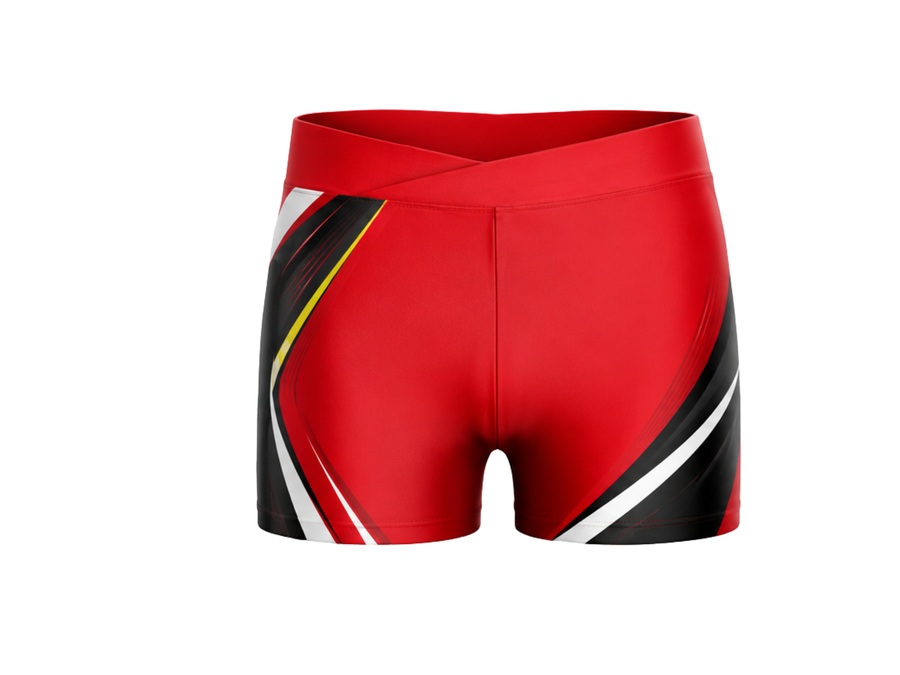 Custom Red Volleyball Spandex Shorts – Black White Team Compression Shorts design preview