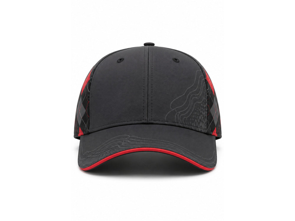 Custom Golf Cap Wholesale Team Sports Cap Charcoal Red front design preview
