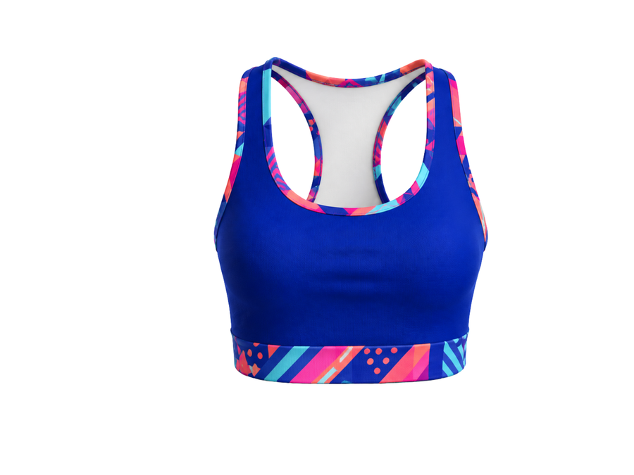 Custom Training and Lifestyle Sports Bra | Wholesale Gym Activewear Sports Bra | Royal Blue Pink Multi-Color | Apparels Bridge design preview