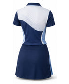 Custom Women's Golf Polo and Skort Set | Wholesale Ladies Golf Uniform | Navy Blue White | Apparels Bridge