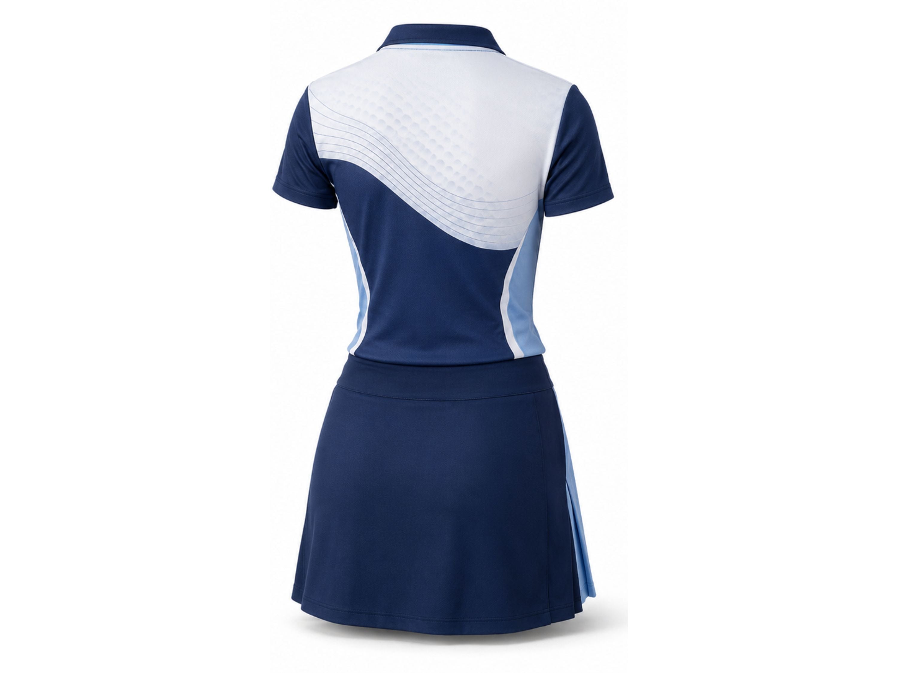 Custom Women's Golf Polo and Skort Set | Wholesale Ladies Golf Uniform | Navy Blue White | Apparels Bridge