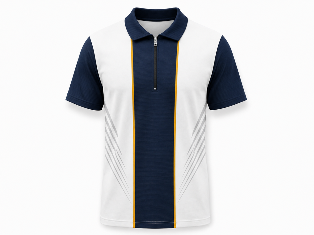 Training and Lifestyle Polo Shirt B2B Gym White Navy Gold front design preview