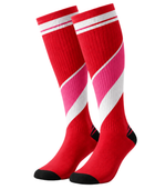 Custom Chase Tag Team Socks – Red Pink White Sublimated Knee-High Sports Socks