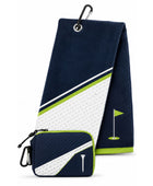 Custom Golf Towel | Wholesale Tri-Fold Golf Towel with Carabiner Clip | Navy White Lime Green | Apparels Bridge