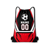 Custom Black Red Soccer Drawstring Bag | Wholesale Team Sackpack for Bulk Orders