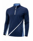 Custom Golf Quarter-Zip Pullover | Wholesale Golf Club Midlayer Top | Navy Light Blue White | Apparels Bridge