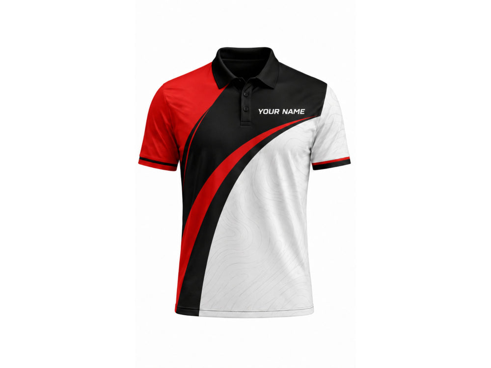 Custom B2B Golf Polo Shirt White Black Red  Wholesale Golf Club Polo front design preview