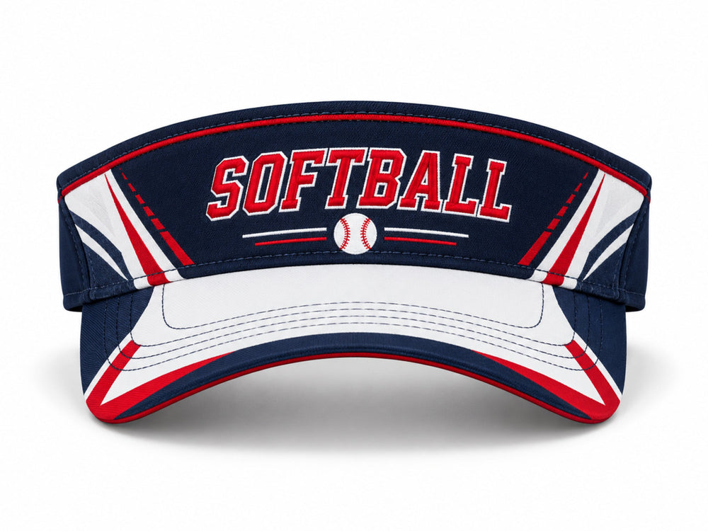 Custom Navy Red Softball Visor Cap – Wholesale Team Sun Visor for Clubs front design preview