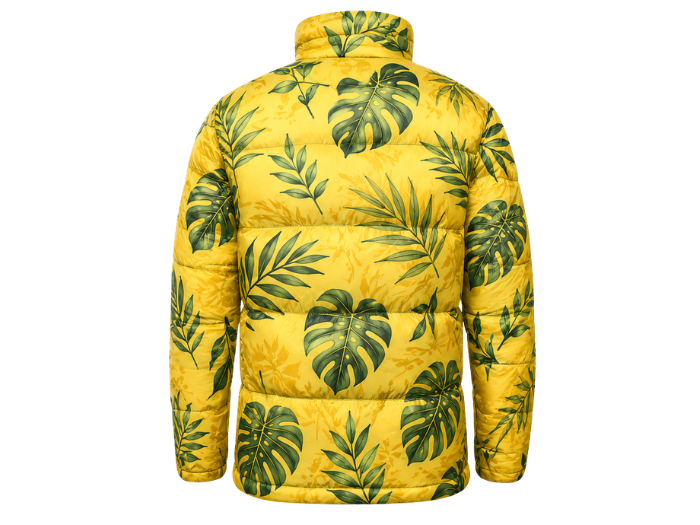Tropical Leaf-Print Sublimated Puffer Jacket – Yellow and Green | B2B Low MOQ