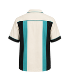 Custom Retro Bowling Fan Shirt – Cream Black Teal Sublimated Button-Up Lifestyle Apparel
