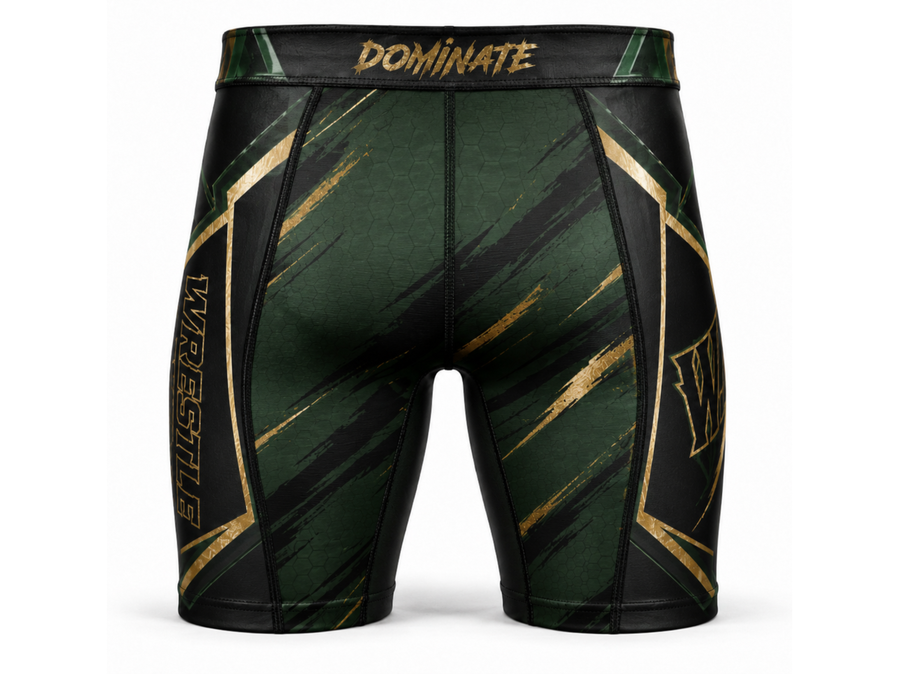 Custom Wrestling Compression Shorts | Wholesale Wrestling Team Shorts | Forest Green Gold | Apparels Bridge