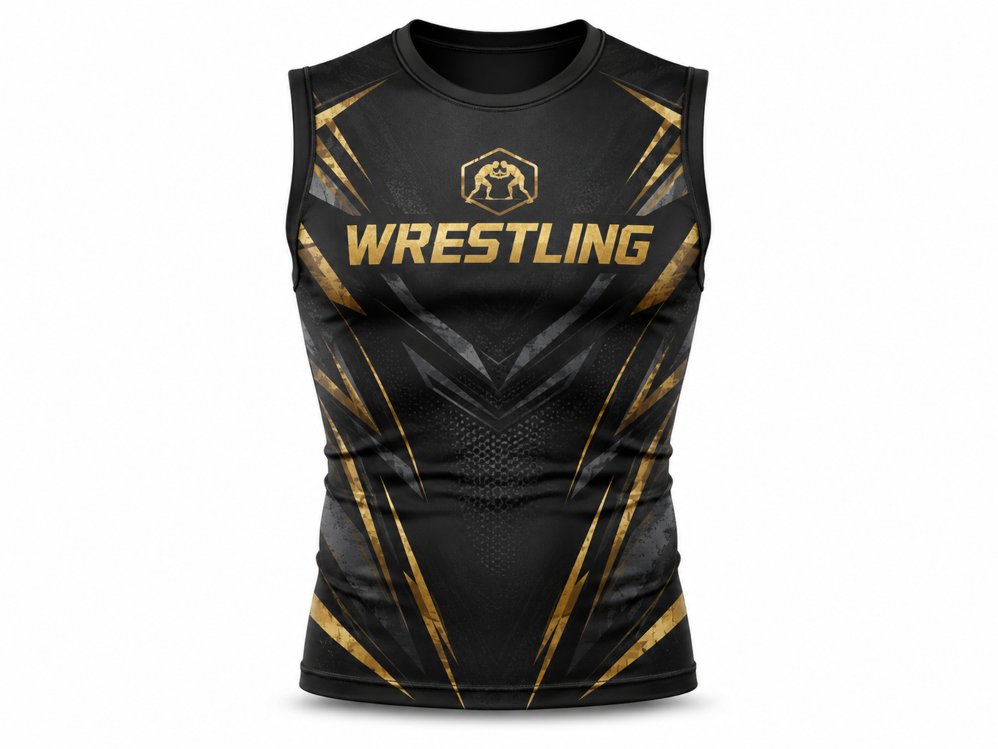 Custom Wrestling Compression Shirt | Wholesale Wrestling Team Shirt | Black Gold | Apparels Bridge