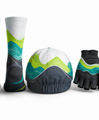 Custom Cycling Socks Helmet and Gloves Set | Wholesale Cycling Team Accessory Bundle | White Green Teal | Apparels Bridge