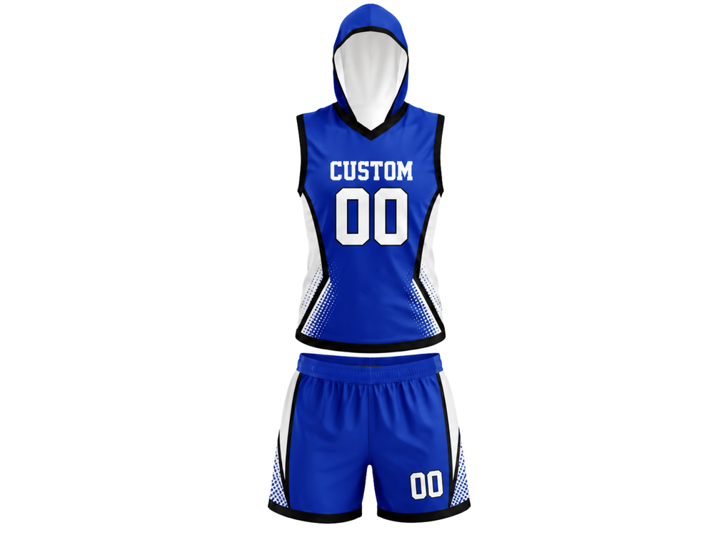 Custom Blue 7v7 Flag Football Uniform – Sleeveless Hooded Team Set front design preview