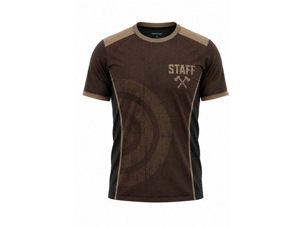 Custom Axe Throwing Staff Shirt – Brown Tan Venue Team Uniform front design preview
