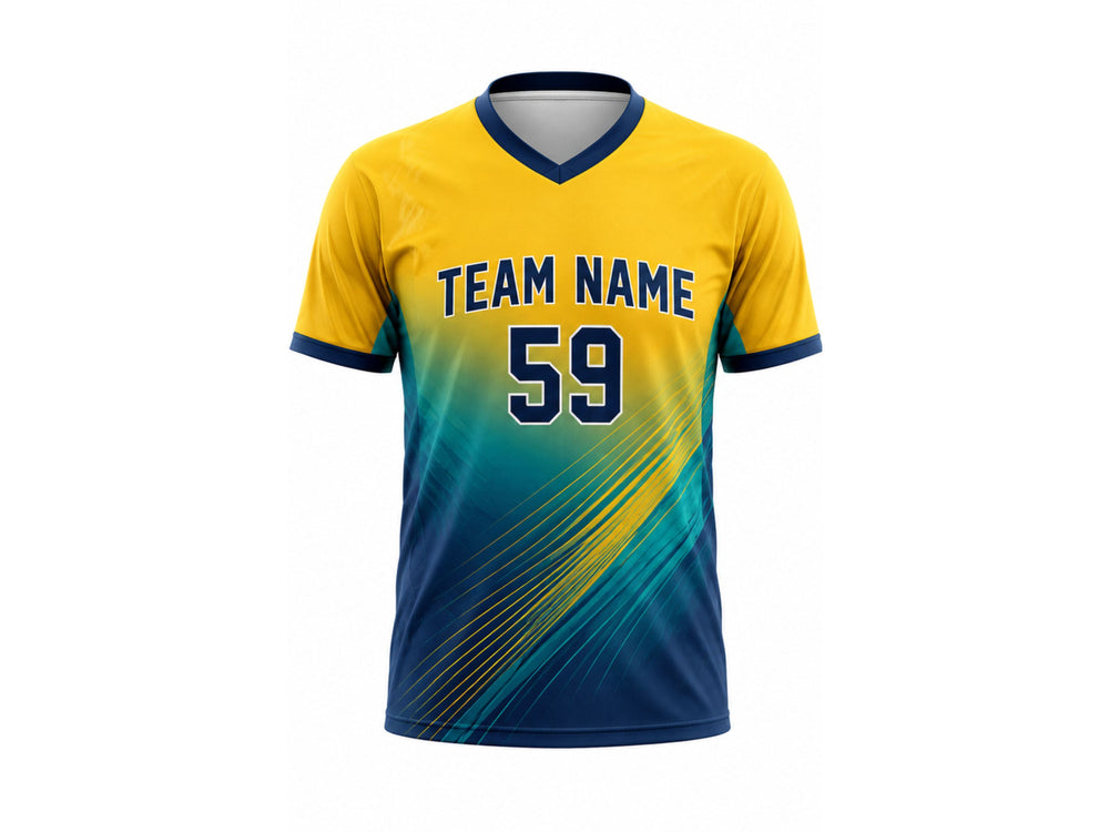 Custom Yellow Cricket Shirt Sublimated Short Sleeve Team Jersey for Clubs front design preview