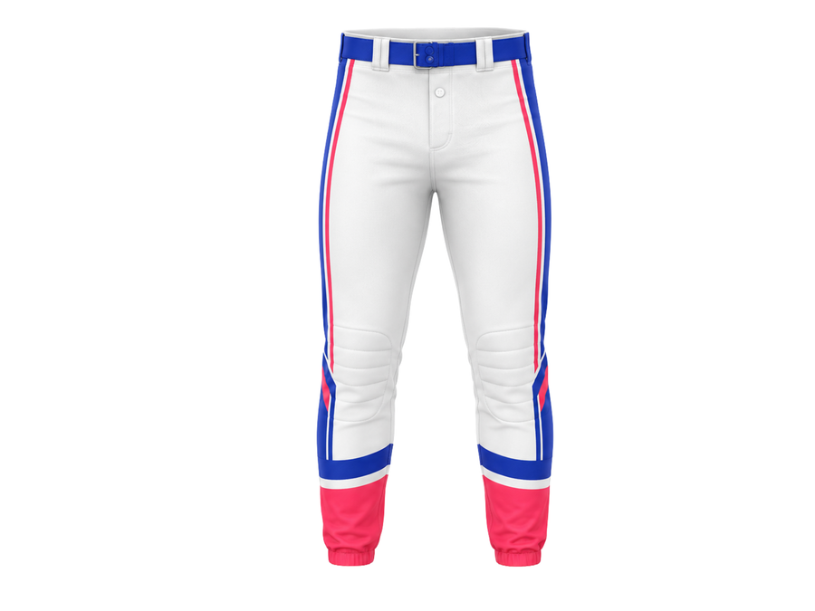 Custom White Blue Red Baseball Pants | Wholesale Team Uniform Pants for Bulk Orders design preview