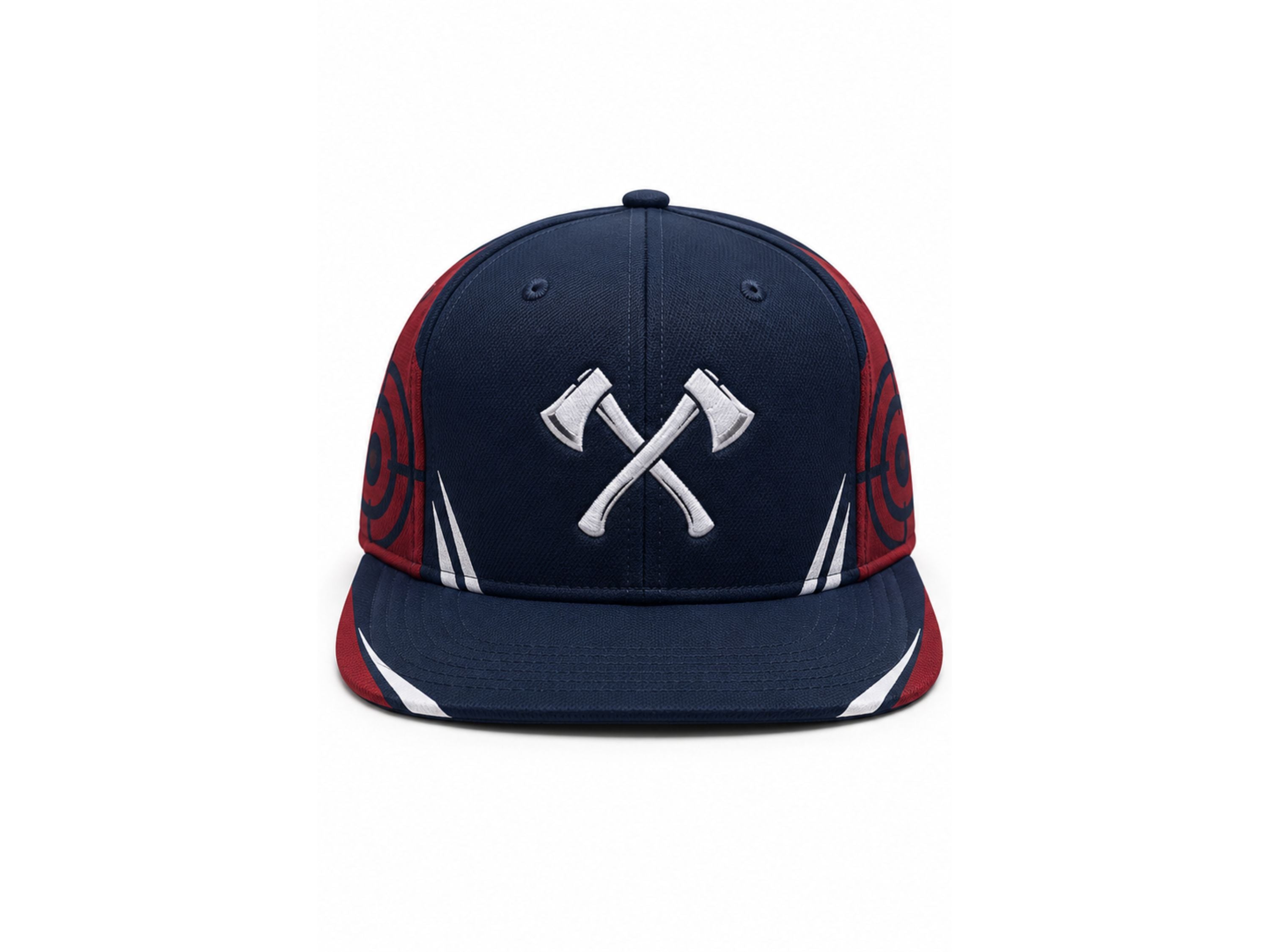 Axe Throwing Cap Navy Red Crossed-Axe Custom Venue Hat Wholesale