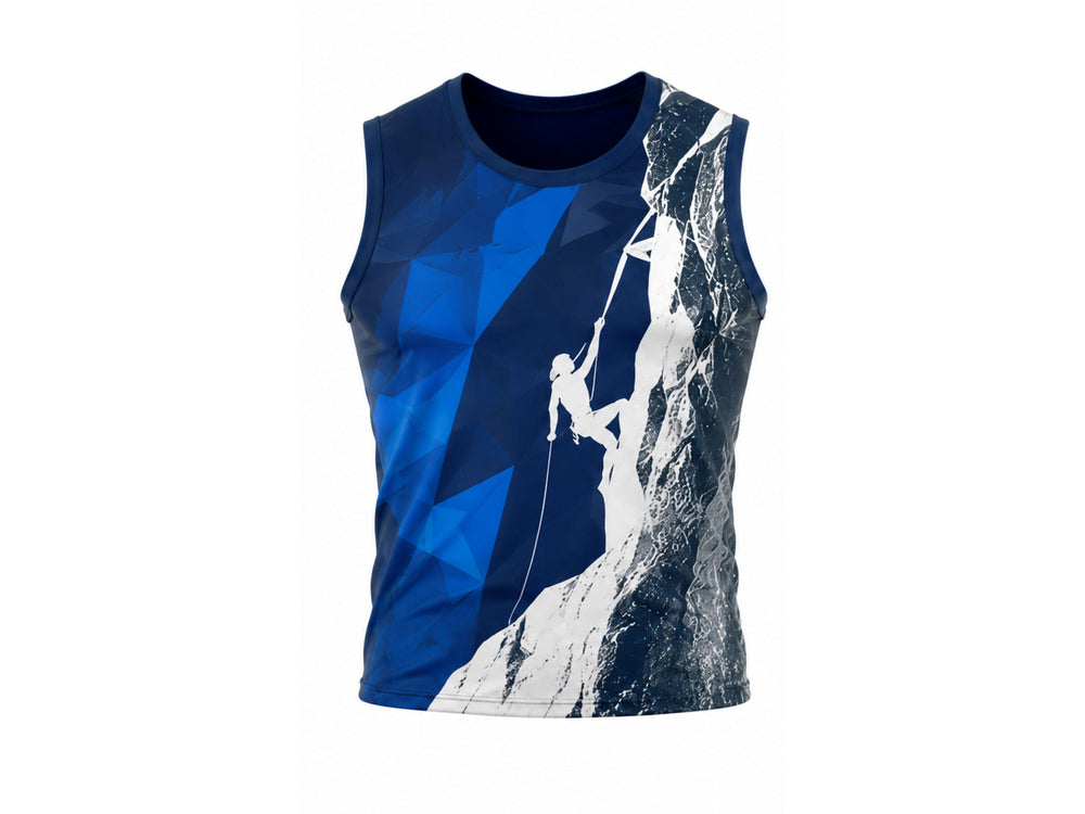 Custom Navy Blue Sleeveless Sublimated Climbing Jersey – Wholesale Teamwear front design preview
