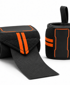 Custom Powerlifting Wrist Wraps | Wholesale Weightlifting Wrist Wraps | Black Orange | Apparels Bridge