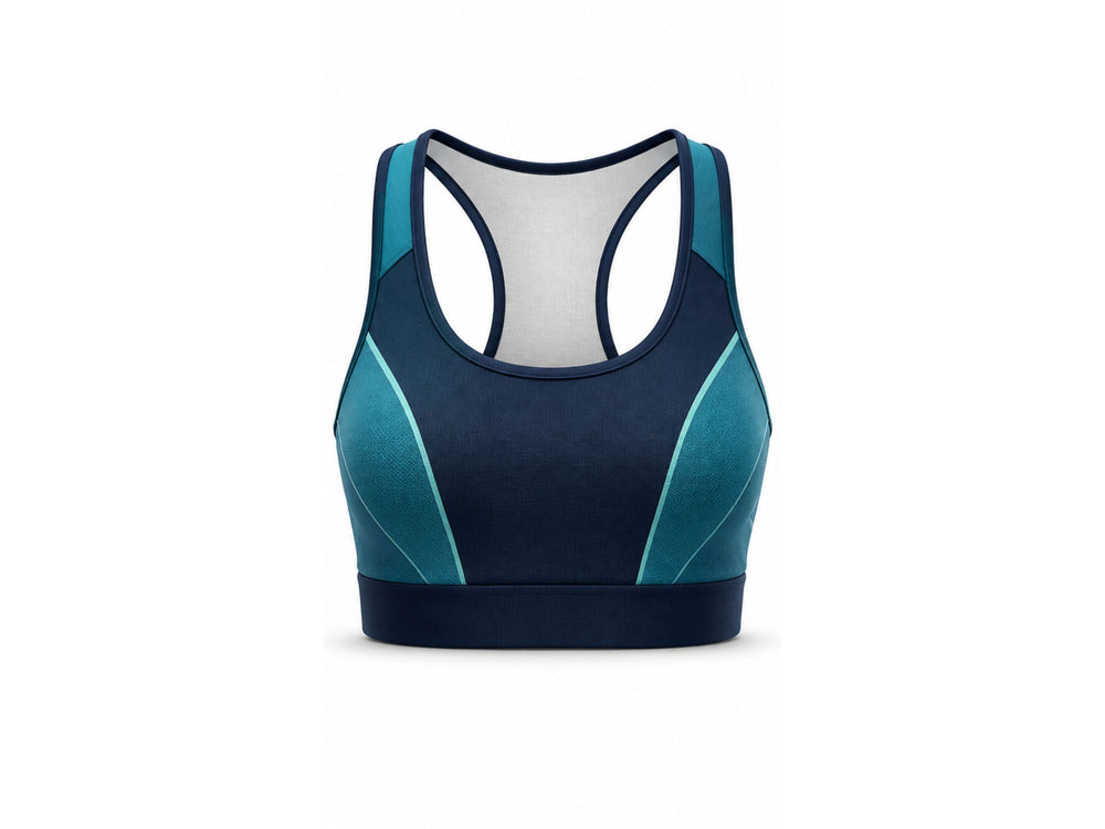 Teal & Navy Basketball Bra – Athletic Performance Bra, Wholesale Bulk, Low MOQ front design preview
