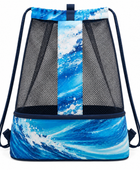 Custom Swim Mesh Drawstring Bag – Blue Black Wholesale Team Bag