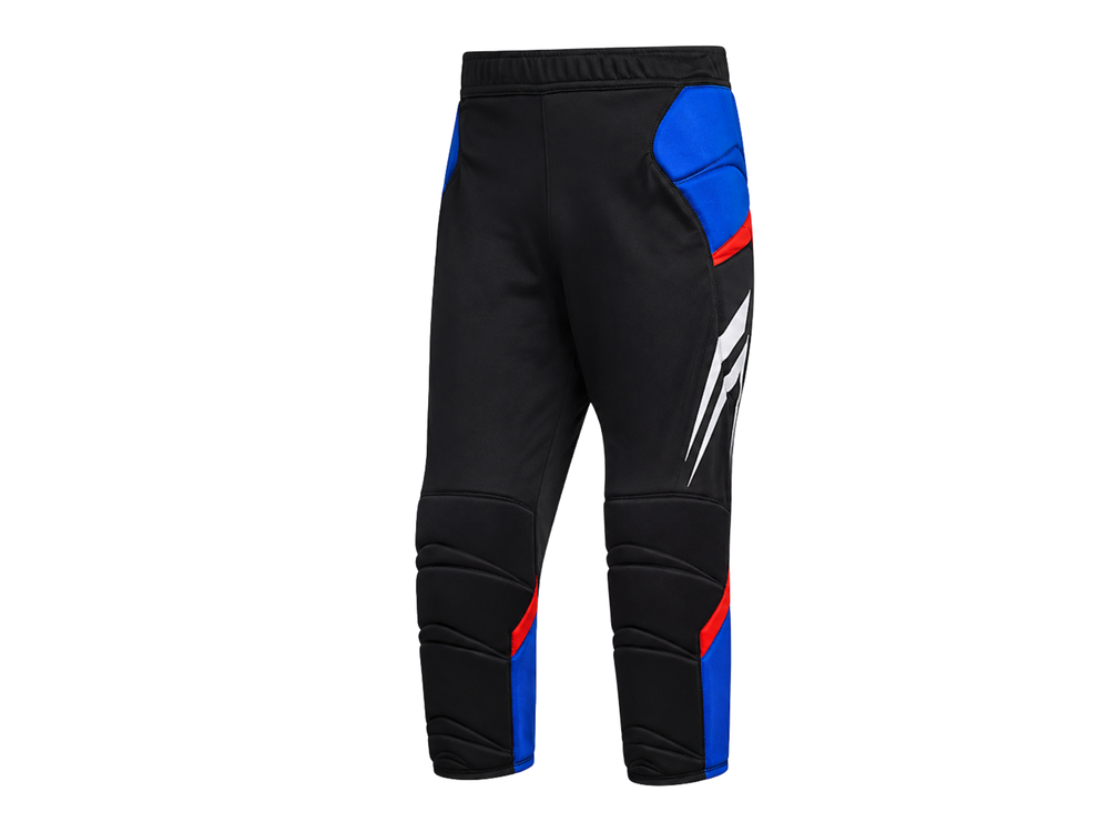 Custom Black Soccer Trousers with Blue Red Panels | Wholesale Team Training Pants front design preview