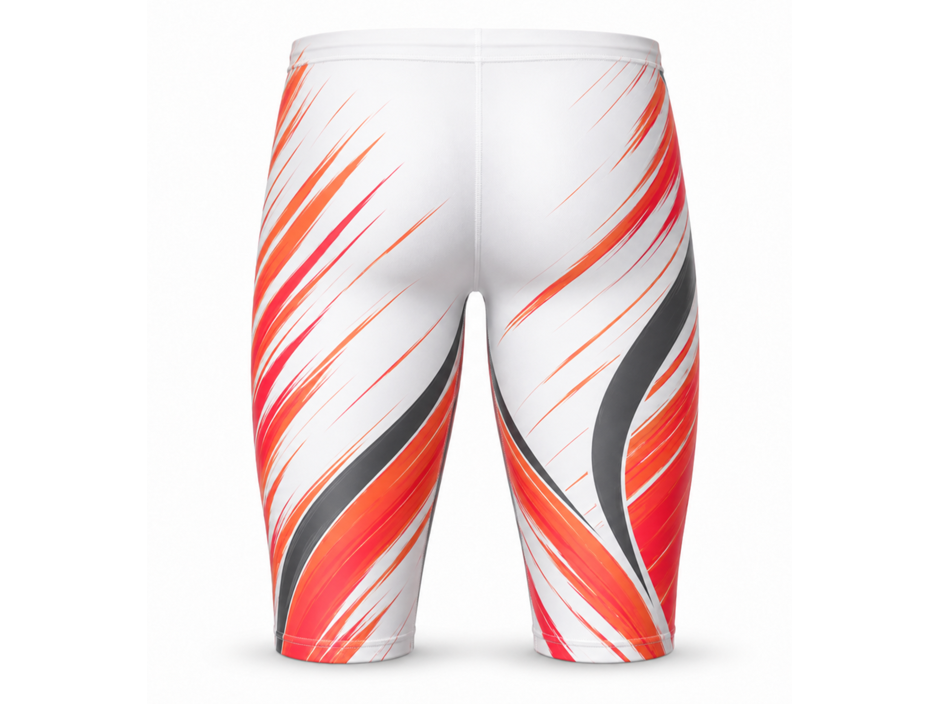 Custom Men’s Swim Jammer – White Orange Wholesale Swim Team Shorts