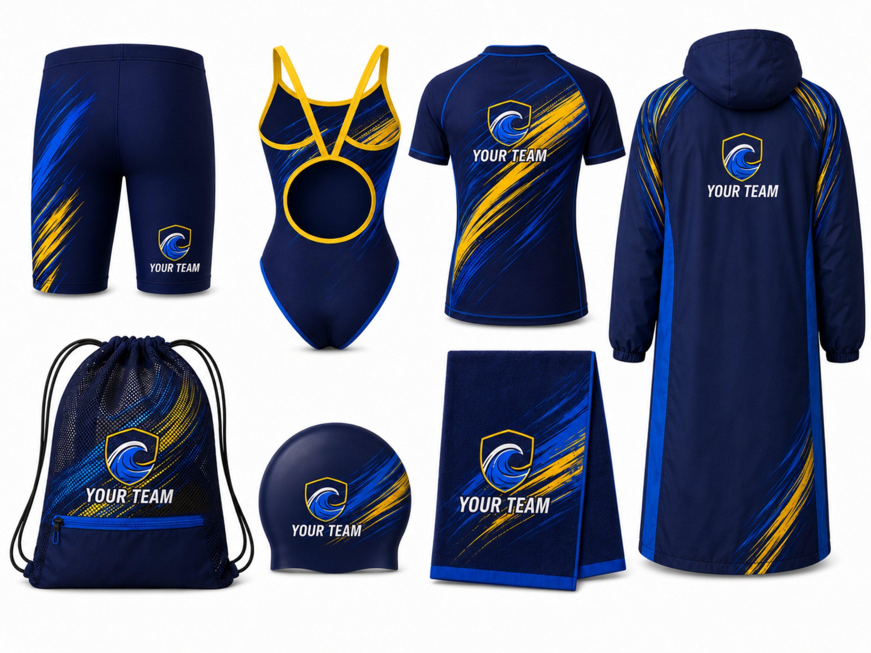 Custom Full Swim Team Package – Navy Yellow Wholesale Swim Kit