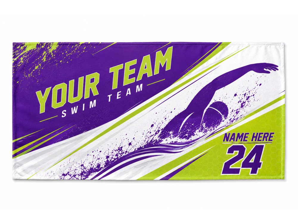 Custom Swim Team Towel – Purple Lime Wholesale Team Towel front design preview