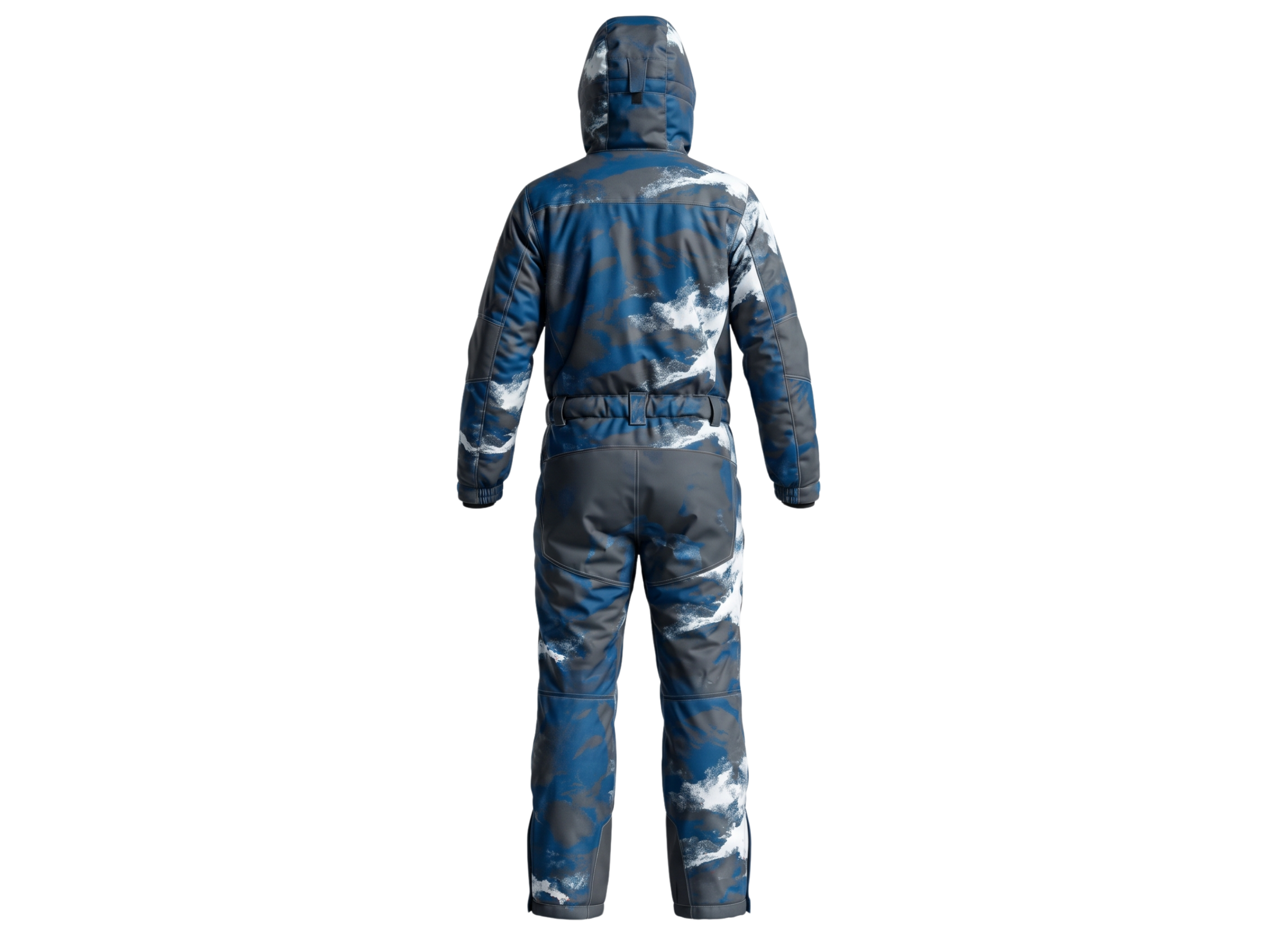 B2B Hooded One-Piece Ski Suit Blue Grey Snow Camo Low MOQ Ski Wear Manufacturer