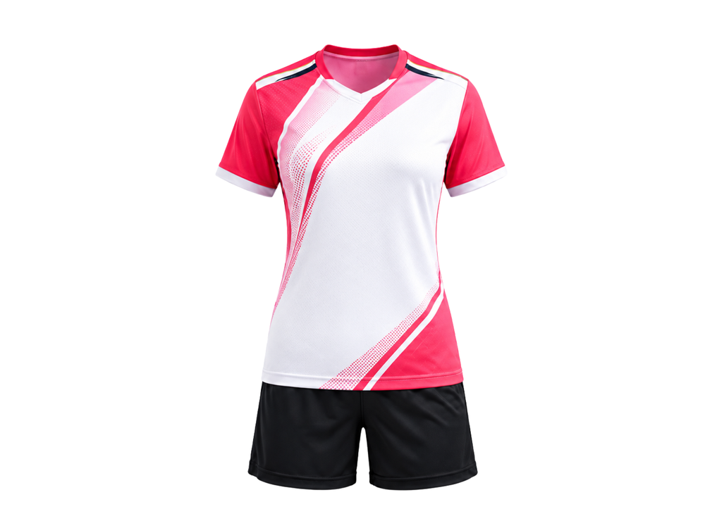 Custom White Pink Badminton Warm-Up Set – Polo Shirt and Shorts front design preview