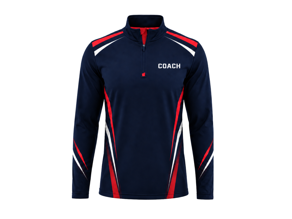 Custom Navy Football Coach Training Top – Long Sleeve Soccer Staff Jersey front design preview