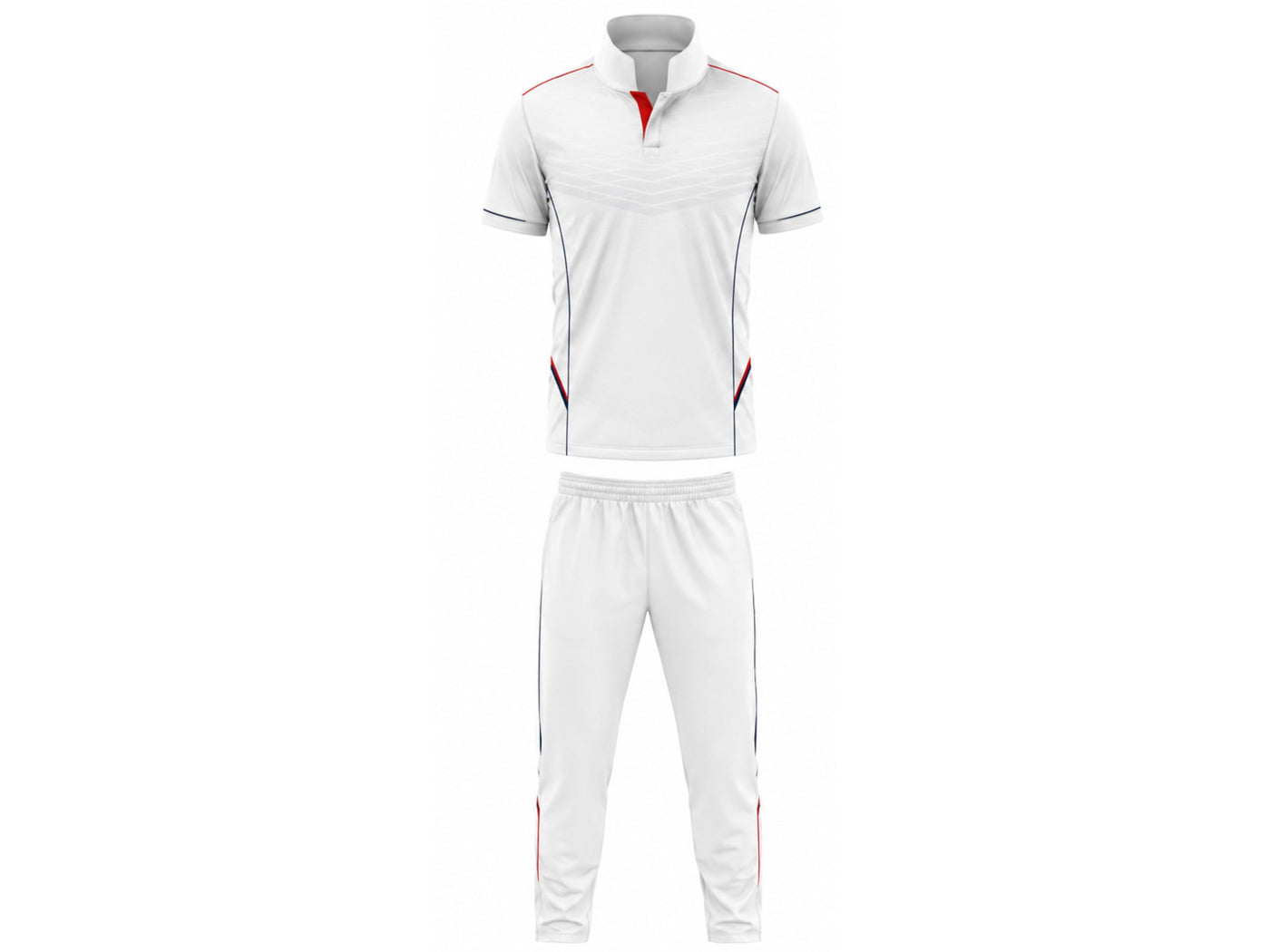 Custom Cricket White Uniform Set – Sublimated Shirt & Trouser with Red Accents