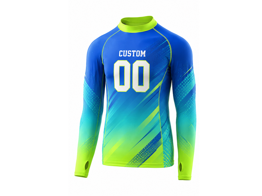 Custom Blue Lime Soccer Base Layer | Wholesale Long Sleeve Team Compression Shirt design preview