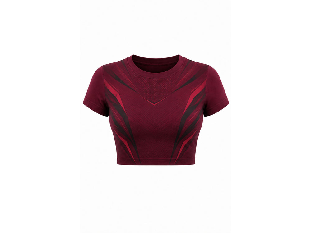 Wholesale Burgundy Powerlifting Crop Jersey – Bulk, Low MOQ, Team Strength Training Top front design preview