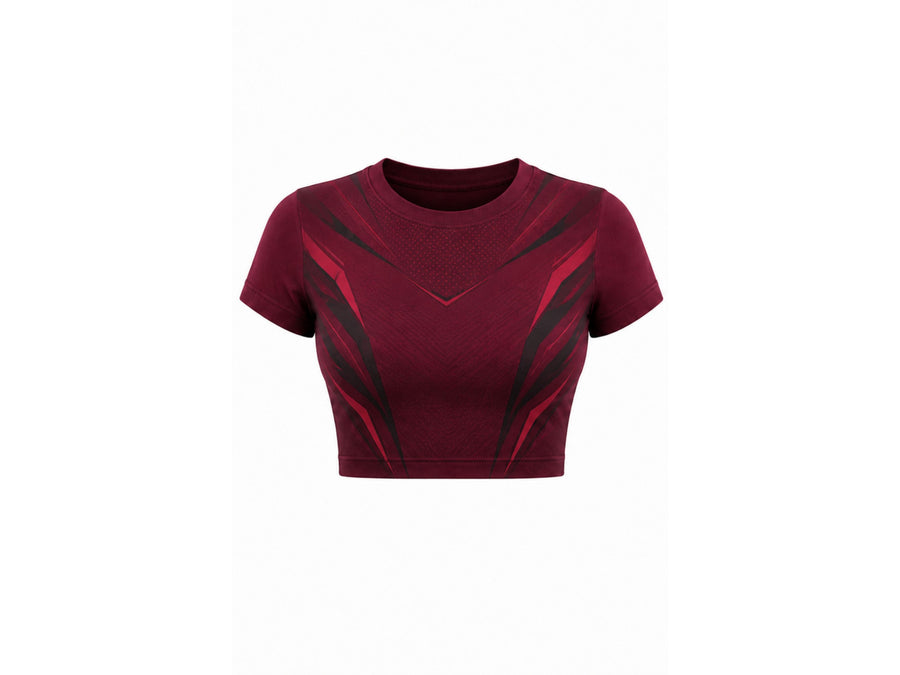 Wholesale Burgundy Powerlifting Crop Jersey – Bulk, Low MOQ, Team Strength Training Top design preview