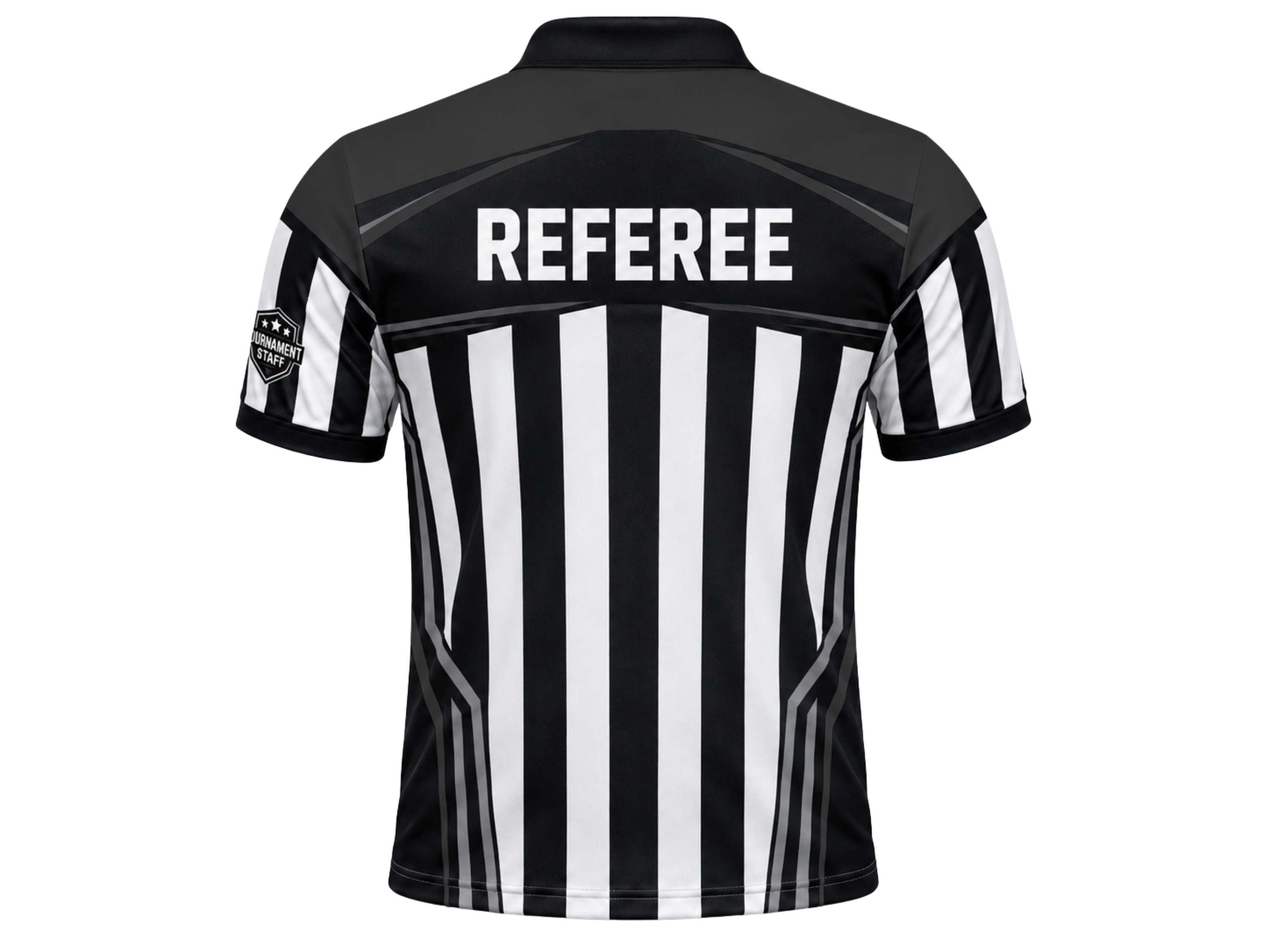 Custom Ping Pong Referee Polo – Black White Striped Tournament Shirt for Wholesale Buyers